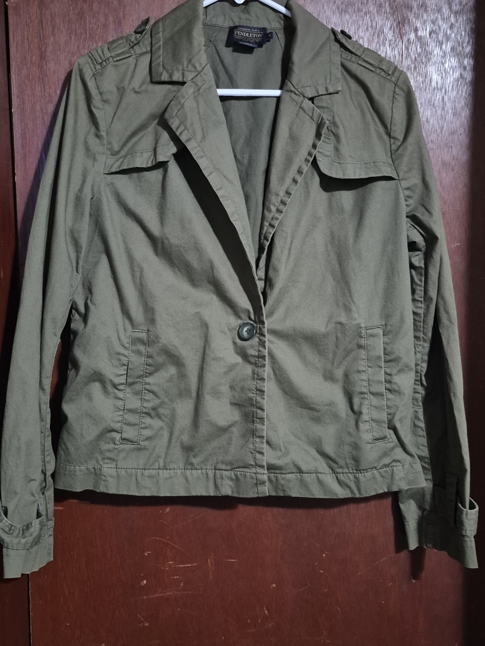 Pendleton Olive Green Utility Jacket with Notch Collar
